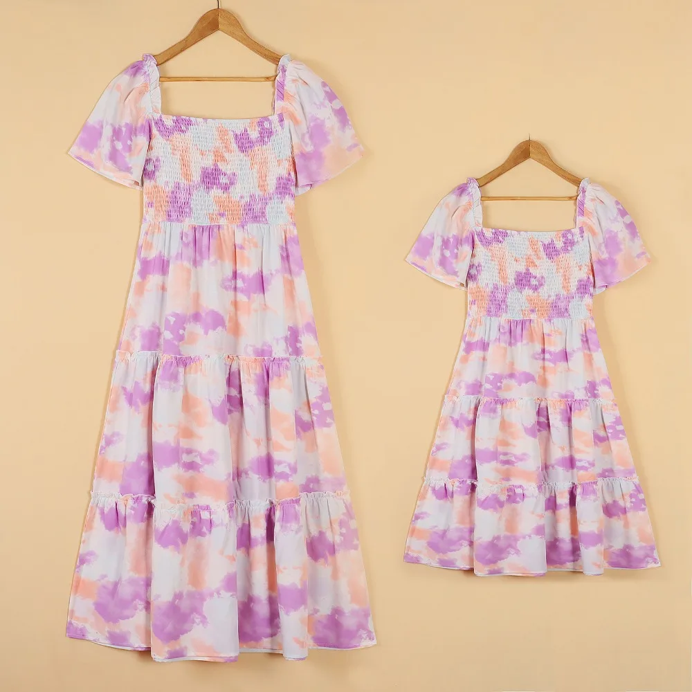 Letnia długa sukienka szlafrok damski codzienne rodzinne zestawy ubrań boho odzież dziecięca sukienka plażowa mama córka Vestidos