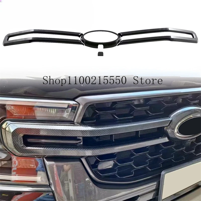 

for Ford Everest Ranger 2023 2024 Zwarte Voorkant Kap Mesh Grille Motorkap Lip Moulding Bekleding Exterieur Accessoires