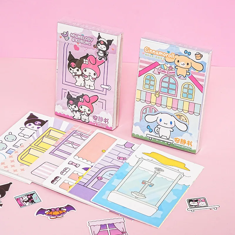 Sanrio Kawaii Reusable Cartoon Sticker Book for Kids Multiple Scenos DIY Puzzle Game Educational Learning Classic Toys for Child