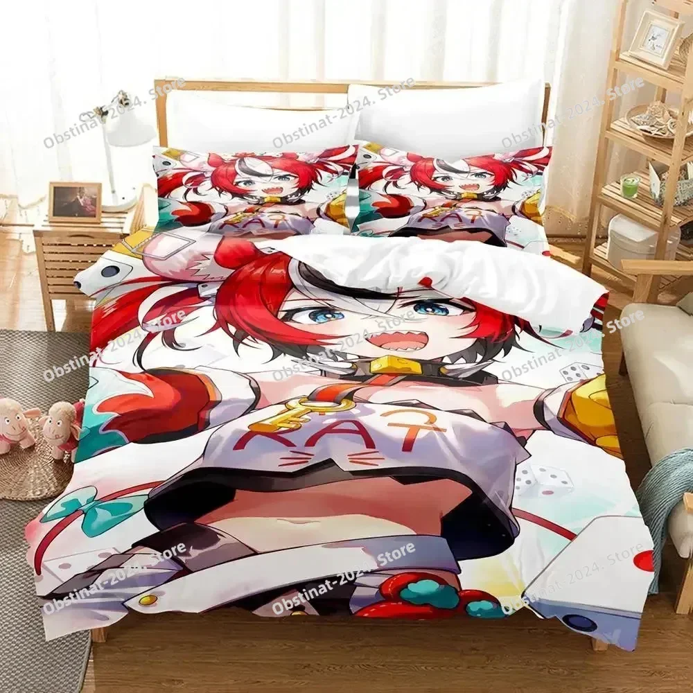 3D Print Hakos Baelz Anime Bedding Set Printed Bed Set With Pillowcase Bed Duvet Cover Soft Single Double Queen Super King Size
