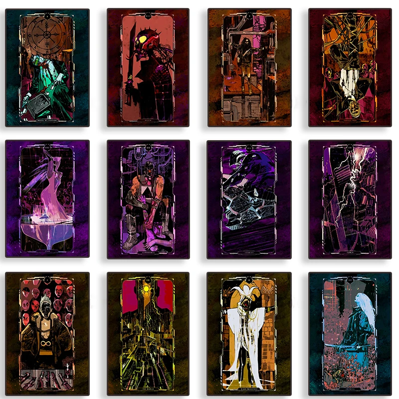 Neon Cyberpunk Game Tarot Card Retro Abstract Posters Canvas Painting Wall Art Picture for Living Room playroom Home Decor