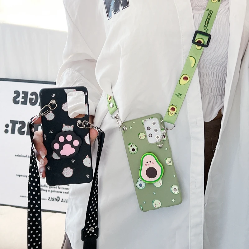 

3D Cartoon Holder Crossbody Lanyard Strap Phone Case For Samsung Galaxy J8 J3 J5 J7 Pro 2017 J330 J530 J730 A51 A71 4G Cover