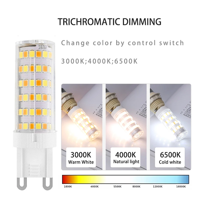 LED 옥수수 전구 G9 베이스 9W 18W 세라믹 AC 85 265V 넓은 전압 깜박임 무료 3000K 4000K 6500K 삼색 디밍 5개 묶음