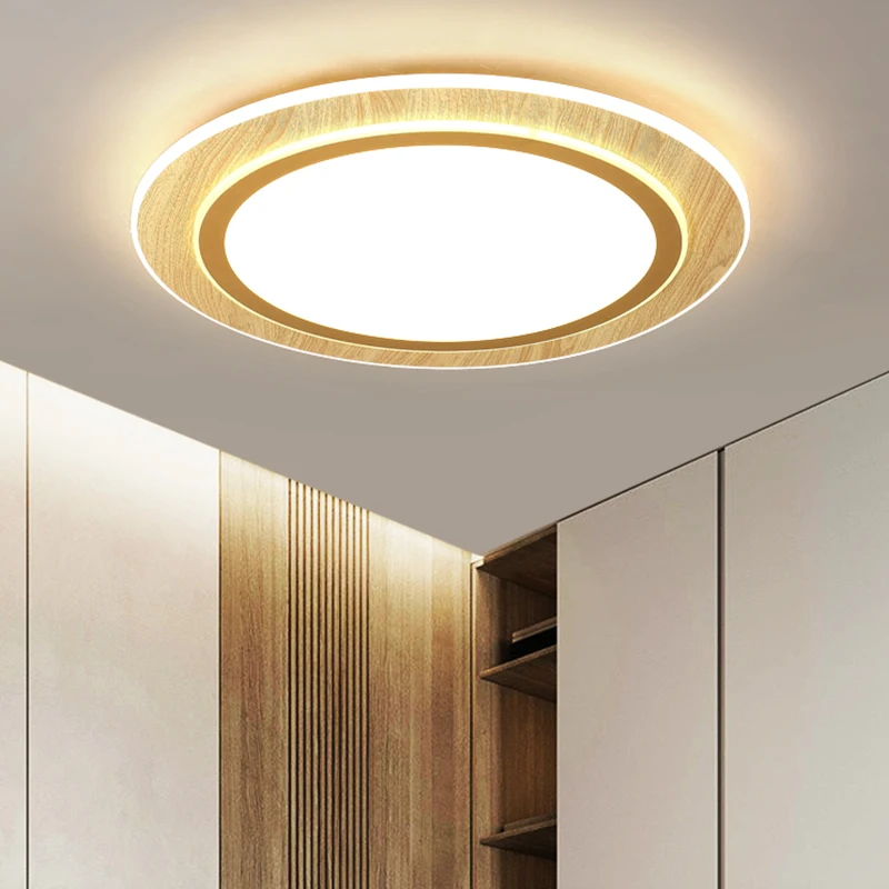 

Wood Led Ceiling Lamps Bedroom Living Room Study Balcony Ceiling Lighting Ultra-Thin Round Simple Japanese Decor Light Fixture