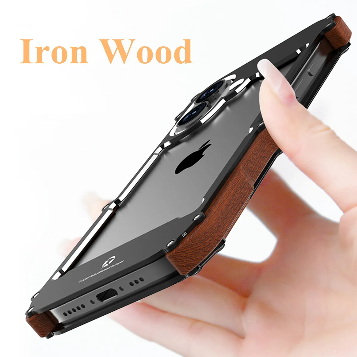 

Iron wood Case for iPhone 16 15 14 13 12 Pro Max 16 Plus Wood Bumper Aluminum Metal Cover Shockproof Dropproof Protective Cases