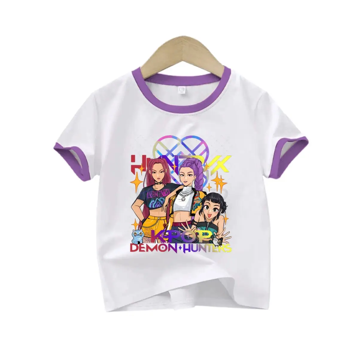 

Cute Kpop Demon Hunters Huntrix T-shirts Summer Short Sleeve Tees Boys Girls Casual Cotton Tees Tops Kpop Demon Hunters T Shirt
