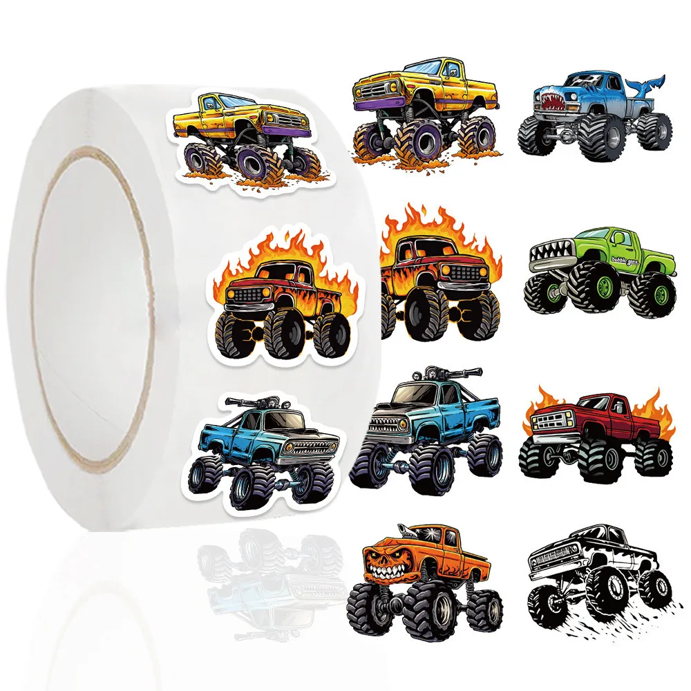 

500 шт./рулон, детские наклейки с монстр-траками, декоративные ПВХ-наклейки для дневников, кружек, чехлов для телефонов, магазин LanLanStickersWorld