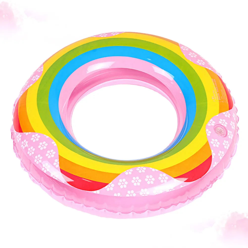 

Thickened PVC Rainbow Swim Ring Inflatable Swimming Float Trainer Summer Pool Beach Safety Float Ring 90Cm Bright Colors Easy