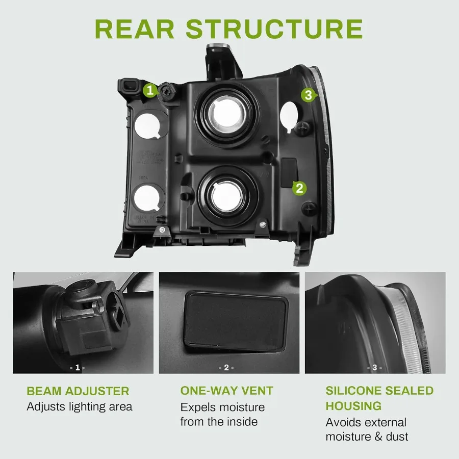 مجموعة المصابيح الأمامية متوافقة مع 20072013 جي إم سي سييرا 1500 و 20072014 جي إم سي سييرا 2500HD 3500HD تتميز بتصميم عدسة شفافة مع