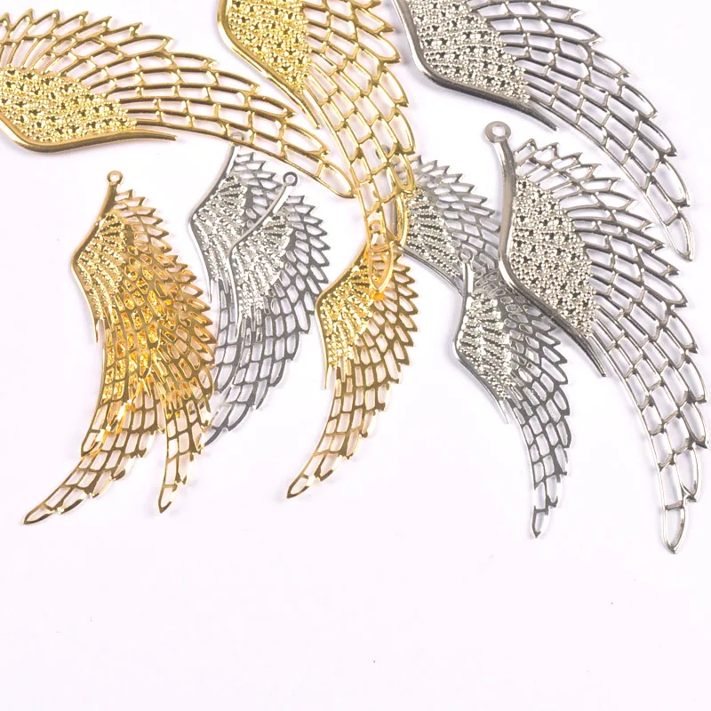 10pcs Gold and silver Filigree Wraps Angel wings Pendant Metal Crafts for Headwear and jewelry accessories YKL0907