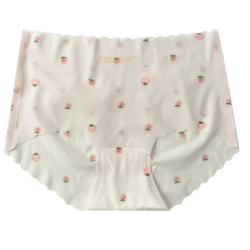 Strawberry Ice Silk Girl Ultra Thin Underwear Female Seamless Sexy Quick Drying Students Antibacterial Mid-waist Briefs Female image 5