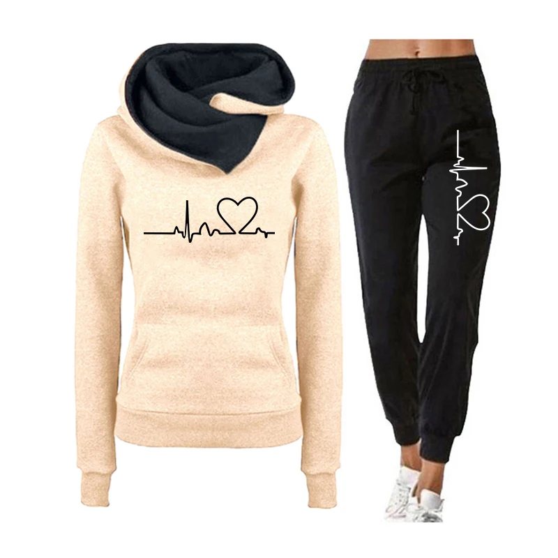 Autumn Winter Warm Womens Tracksuit Hooded +Jogger Pants 2-Piece Set Daily Casual Sweatshirt High Quality Ladies Sports Clothes