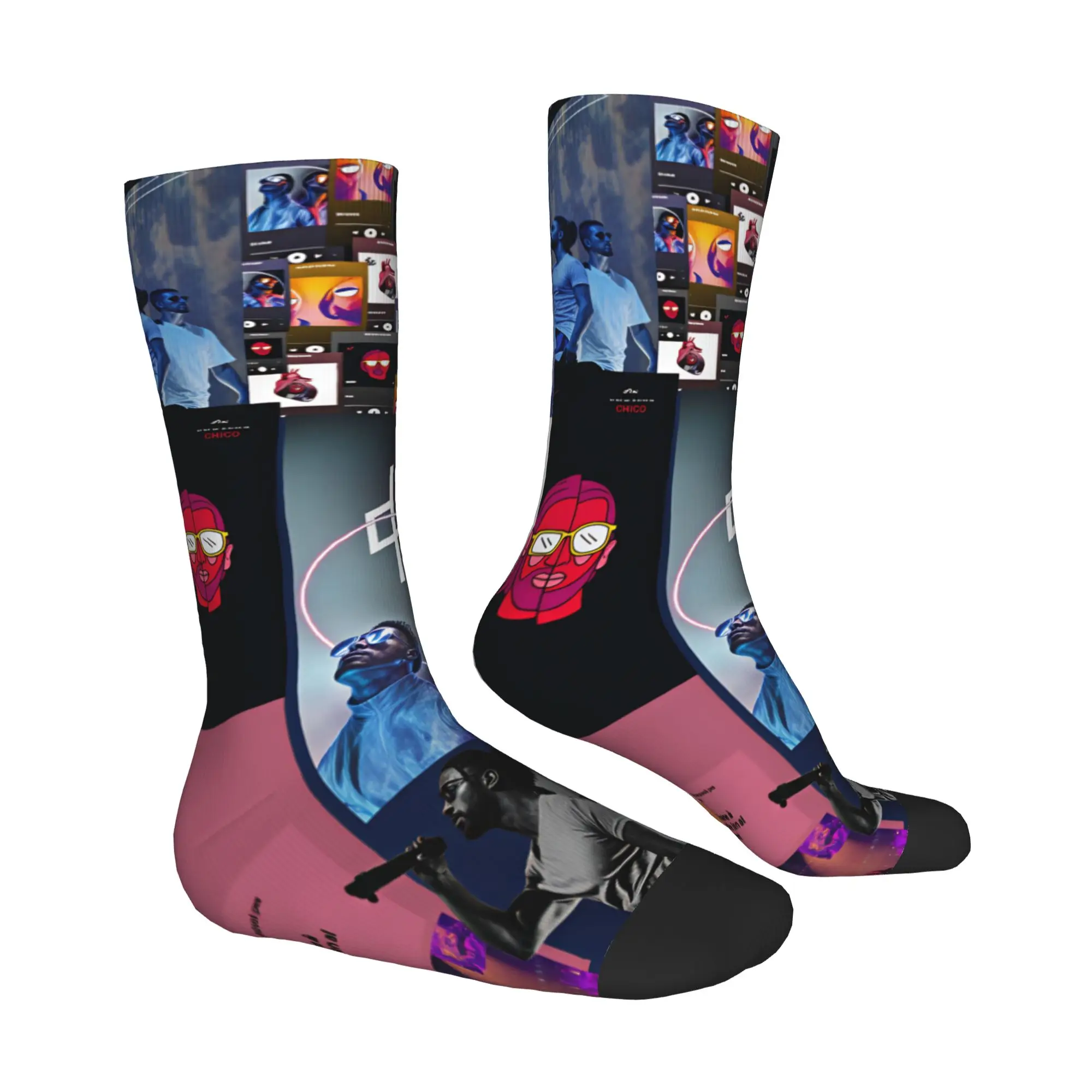 P-PNL Collage Le Monde Chico Dress Socks for Men Women Warm Funny Novelty French Rapper Mushic Crew Socks