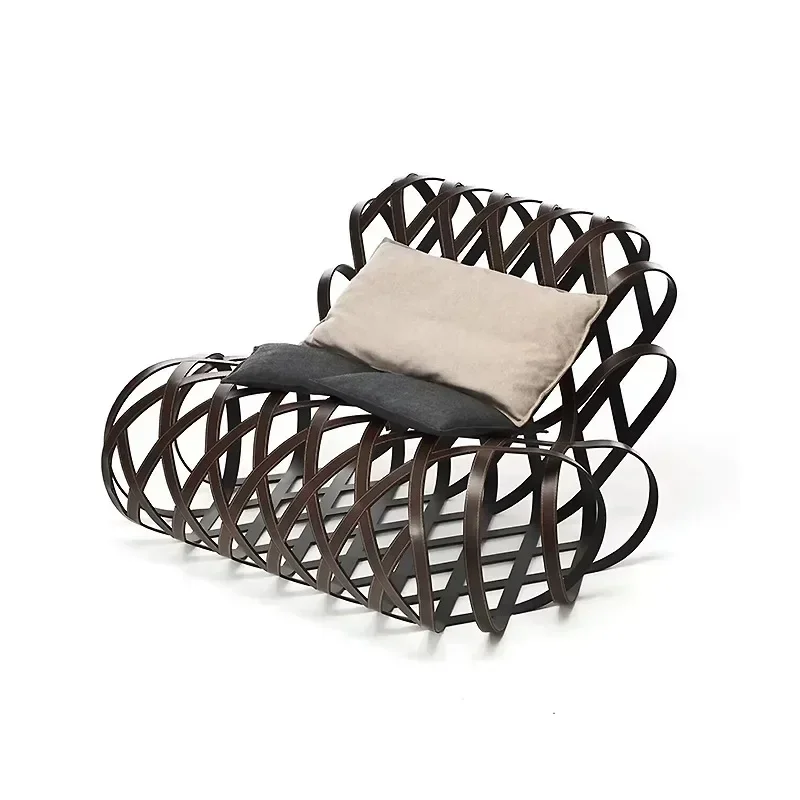 High-end sales office light luxury art saddle leather single backrest leisure chair