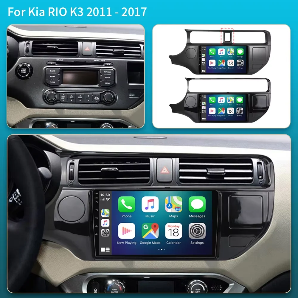Ai Android 16 Carplay Auto For Kia RIO 4 K3 2011 2012 2013 - 2017 Car Radio Multimedia Video Player Navigation 4G WIFI BT GPS