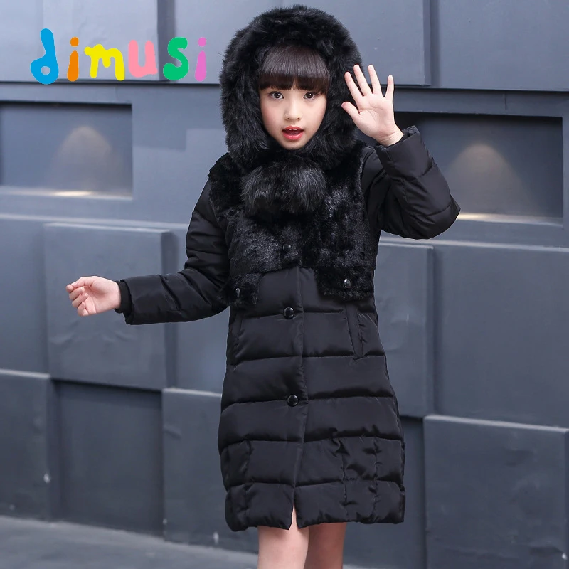 

DIMUSI Winter Children Padded Coats Girls Mid-Long Cotton Warm Jacket Fashion Kids Fur Collar Thermal Down Coats Clothing 14Y