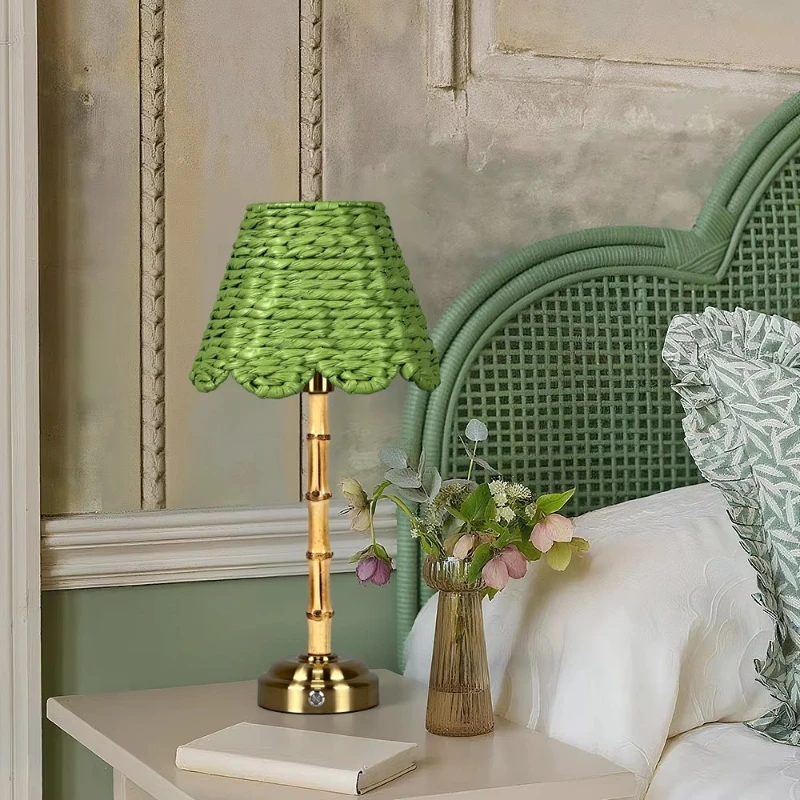 

Modern retro desk lamp creative rattan cordless rechargeable battery night light bedroom living room decoration