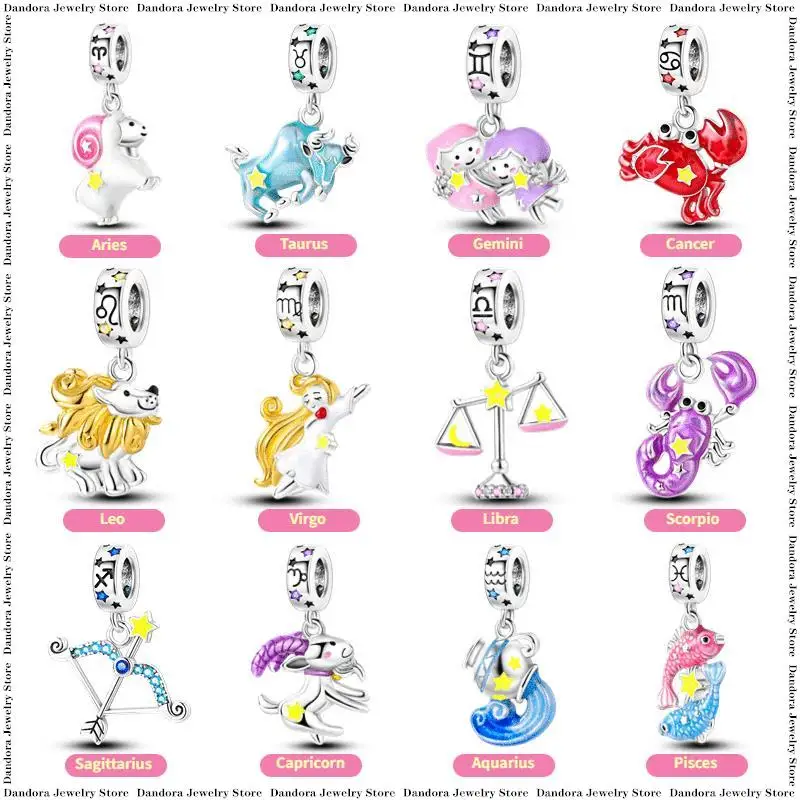 Luminous Color Changing Constellation Animal Shape Charm Bead Fit Pandach Original Bracelet Women Silver Pendant Bead Jewelry