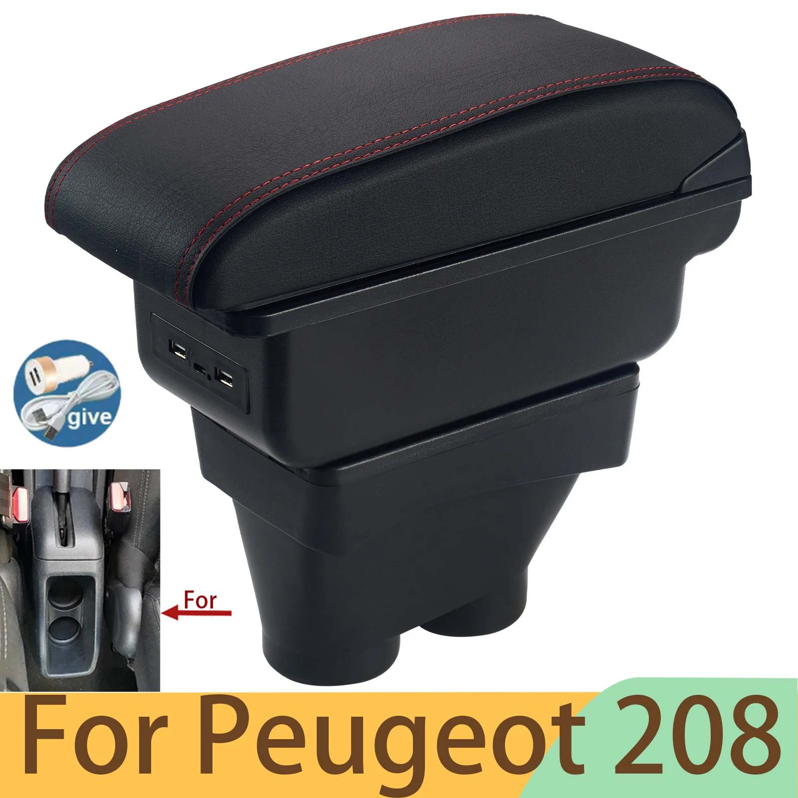 

Для Peugeot 208 подлокотник ящик для хранения автомобильные аксессуары детали для модернизации деталей интерьера авто держатель 2012-2018