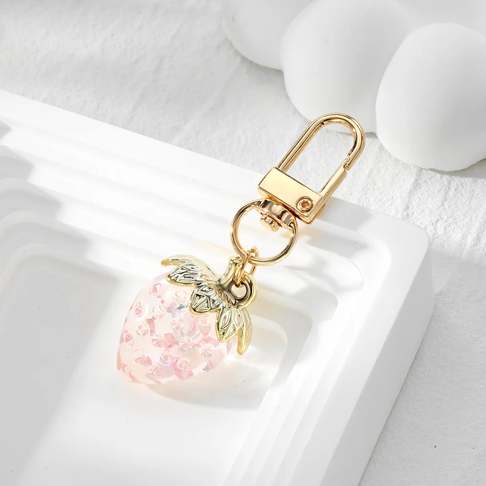 Transparent Strawberry Keychain Cute Acrylic Fruit Pendant Keyring Mobile Phone Bag Charm For Women Car Key Chains DIY Ornament view 5