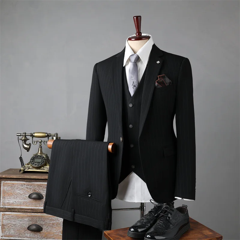 (42) Customized 2024 New Wedding Suits, Men's Groomsmen Suits, Business Formal Suits, Striped Groom Suit Jackets for Men