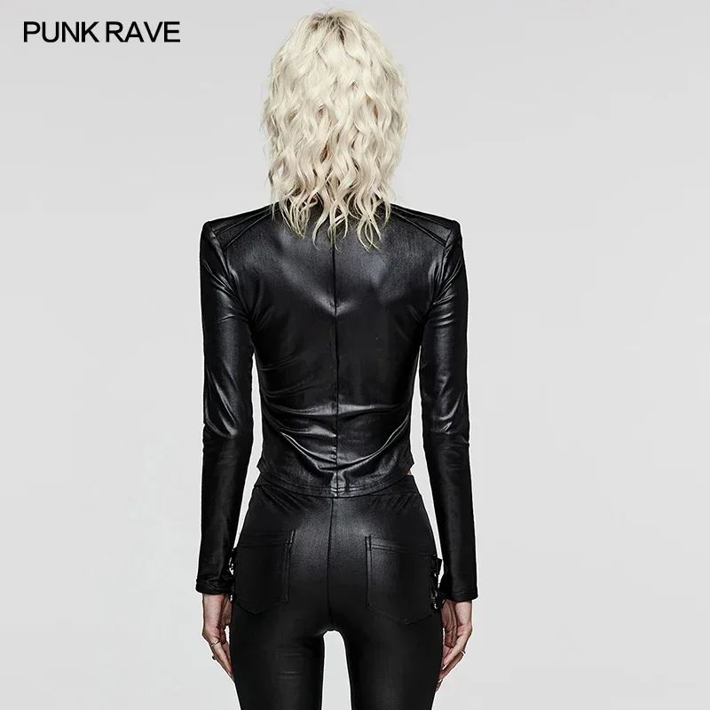 PUNK RAVE Women\'s Gothic Cool Basic Shirt Punk Daily Elastic Knitted Sexy Hollow V-neck Black Tops Women Clothes