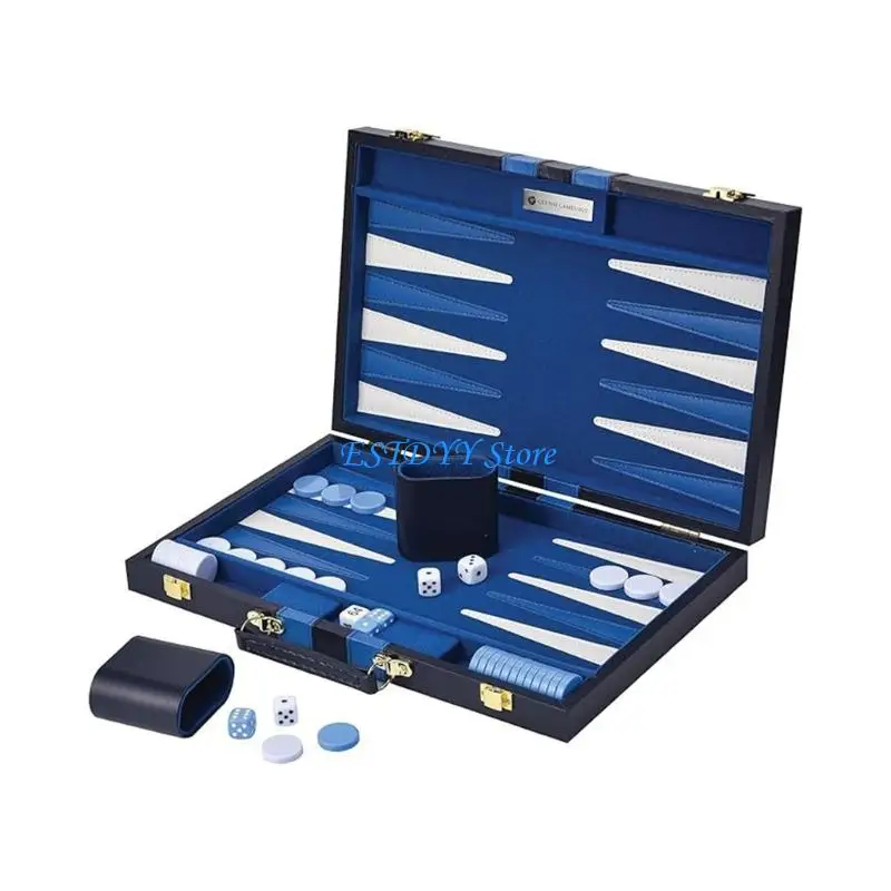 G6DE Rolls Up Backgammon Board Set PU Leather Backgammon Game Mat Chesses Piece Set