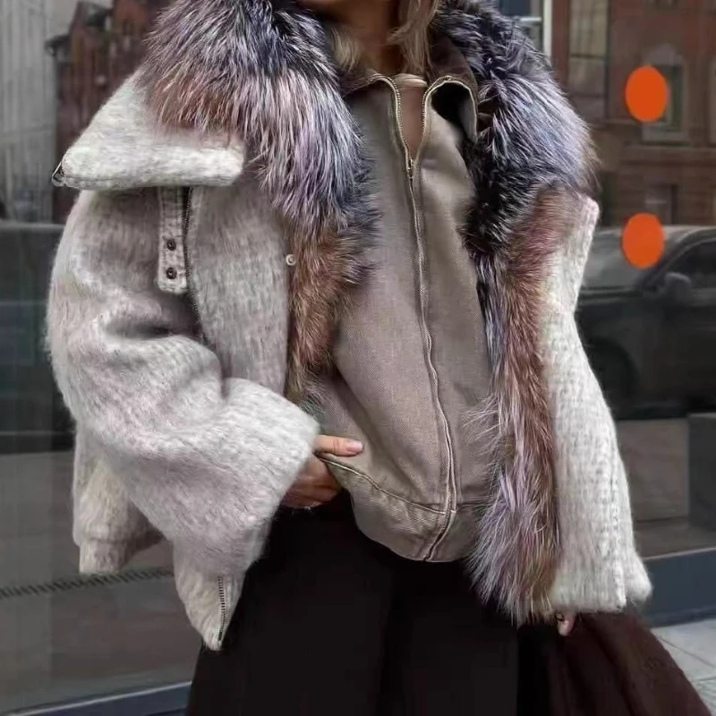 

Short Big Fox Fur Coat Female Natural Fur Puffer Jacket New Autumn Winter Thickened Warm Fashion overcoat Clothes Women