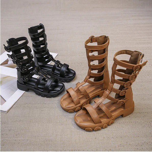 Girls' Shoes Children High-top Roman Sandals Summer New Soft Sole Cut-Outs Princess Shoes Fashion Buckle Zipper Beach Sandals