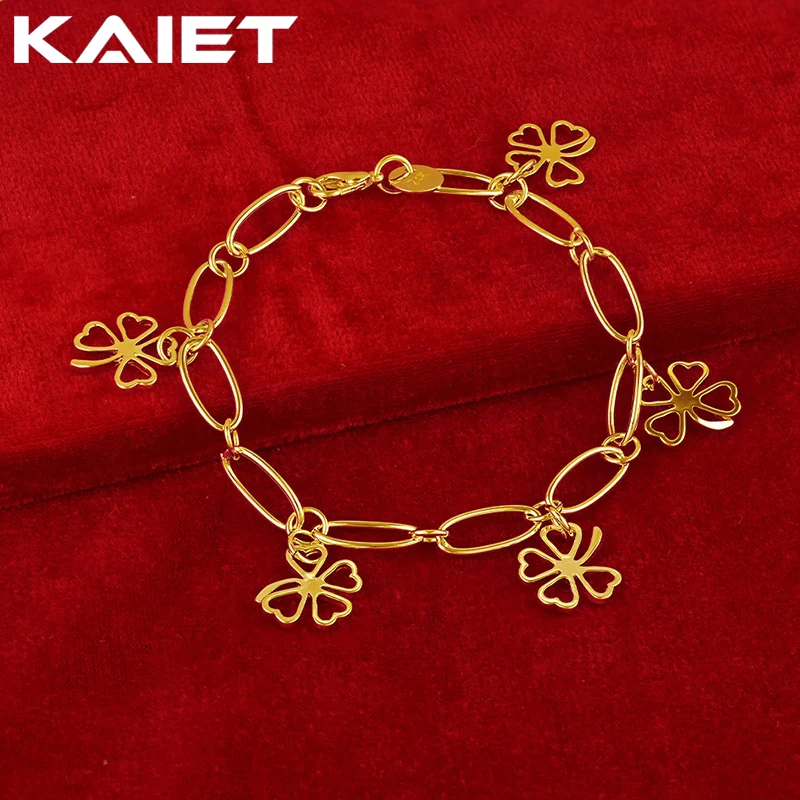 

KAIET 925 Sterling Silver Five Lucky Grass Pendants Bracelet Plated With 18K Gold Wedding Party For Women Charm Fine Jewelry