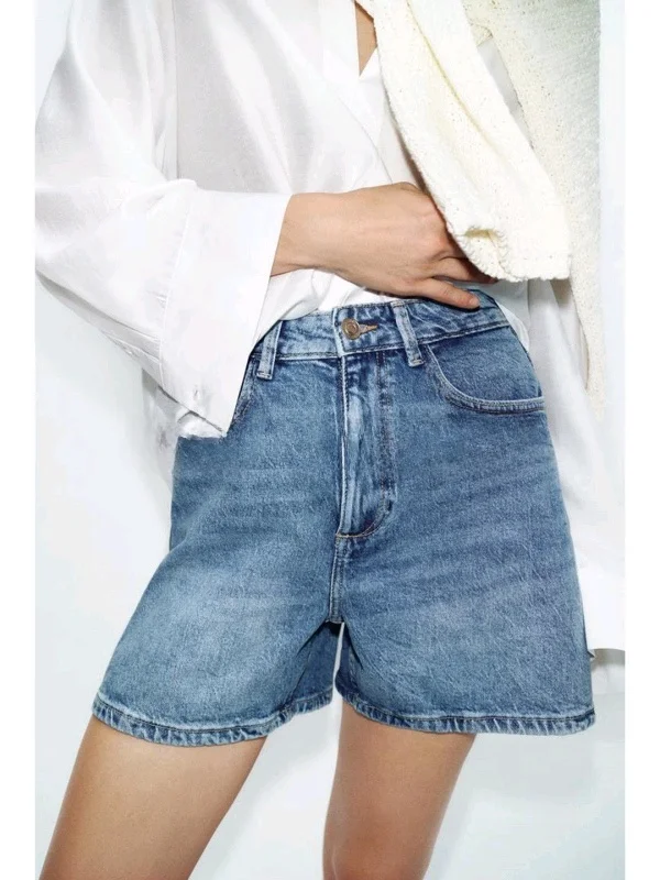 Comfortable High Waist Wide Leg Denim Shorts Commuter Style Summer Women's Loose Fit Straight Cut A-Line Shorts