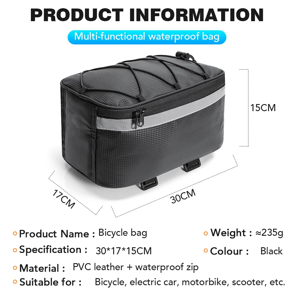8L Bicycle Rear Seat Bag Bike Rack Bag Trunk Pannier Cycling Saddle Bags Large Capacity Waterproof Travel Bag With Rain Cover