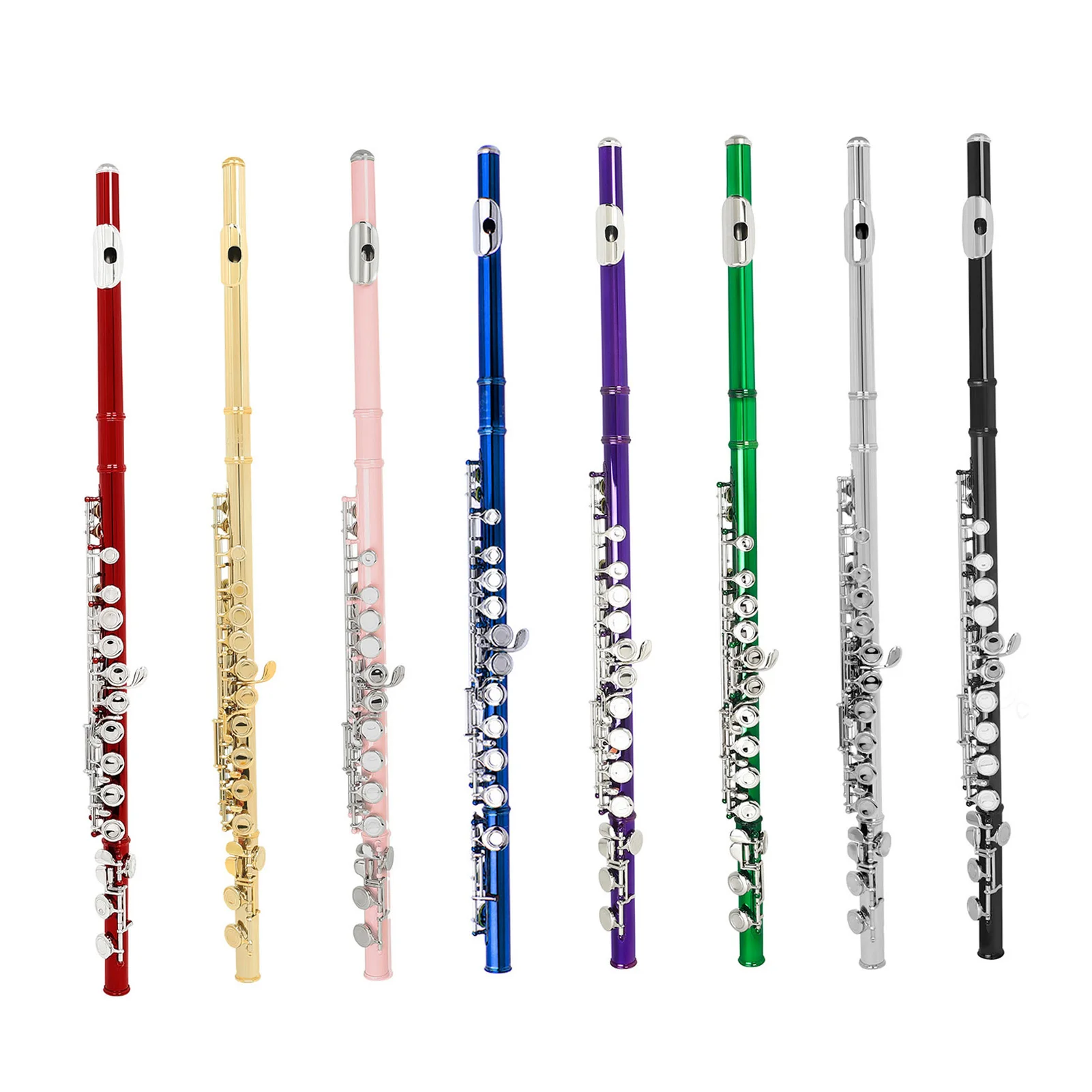 

Western Concert Flute Cupronickel Nickel Plated 16 Holes C Key Woodwind Instrument with Cleaning Cloth Stick Gloves