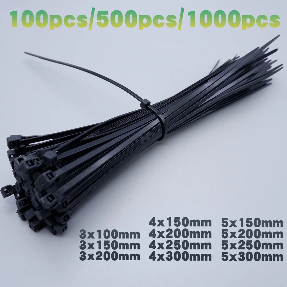 

100/500/1000PCS Self-locking Plastic Nylon Cable Tie Black Wire Cables Organizer Industrial Cable Ties Fastening Ring Cable Tie