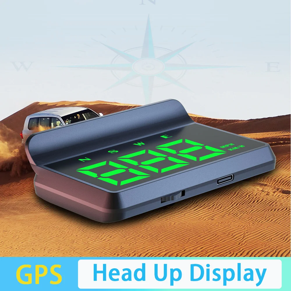

HUD GPS Head up Display Car Digital Speedometer Green Font Compass Time Overspeed Warning Windshield Projector for all Vehicles.