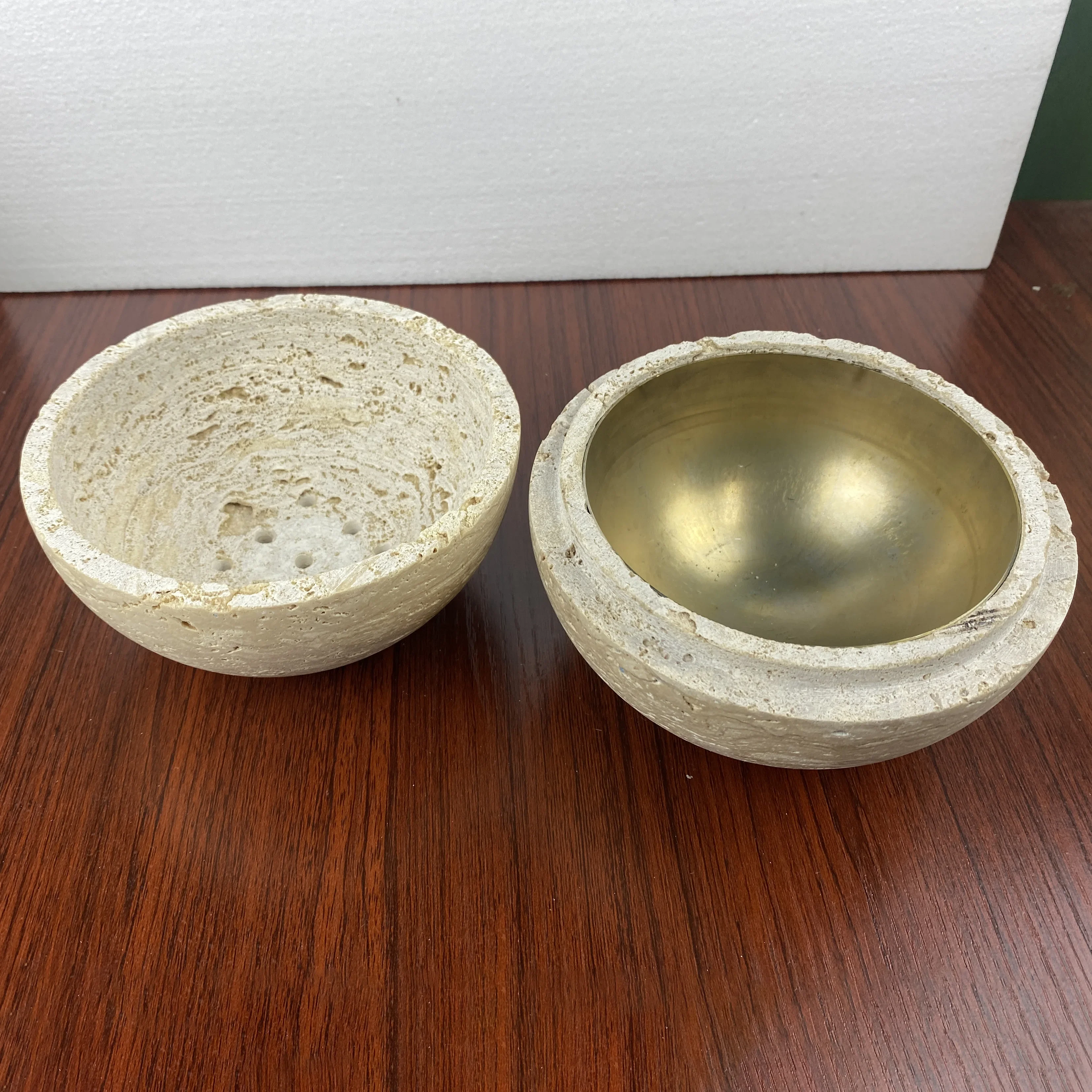 1pcs Wholesale Sphere Marble Incense Holder Natural Travertine Incense Burner with Stainless Steel Bowl