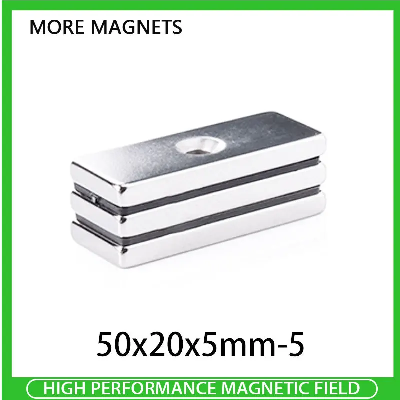 1/2/5/10PCS 50x20x5-5mm Big Strip Block Strong Magnet Holes 5mm 50*20*5-5 Thick Quadrate Permanent NdFeB Magnet Sheet 50x20x5-5