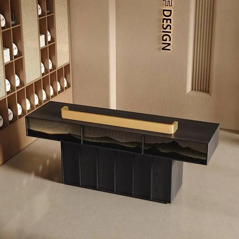 High-end Luxury Reception Desks Black Light Luxury Design L Shaped Reception Desks High Quality Elegant Bureau Office Furniture