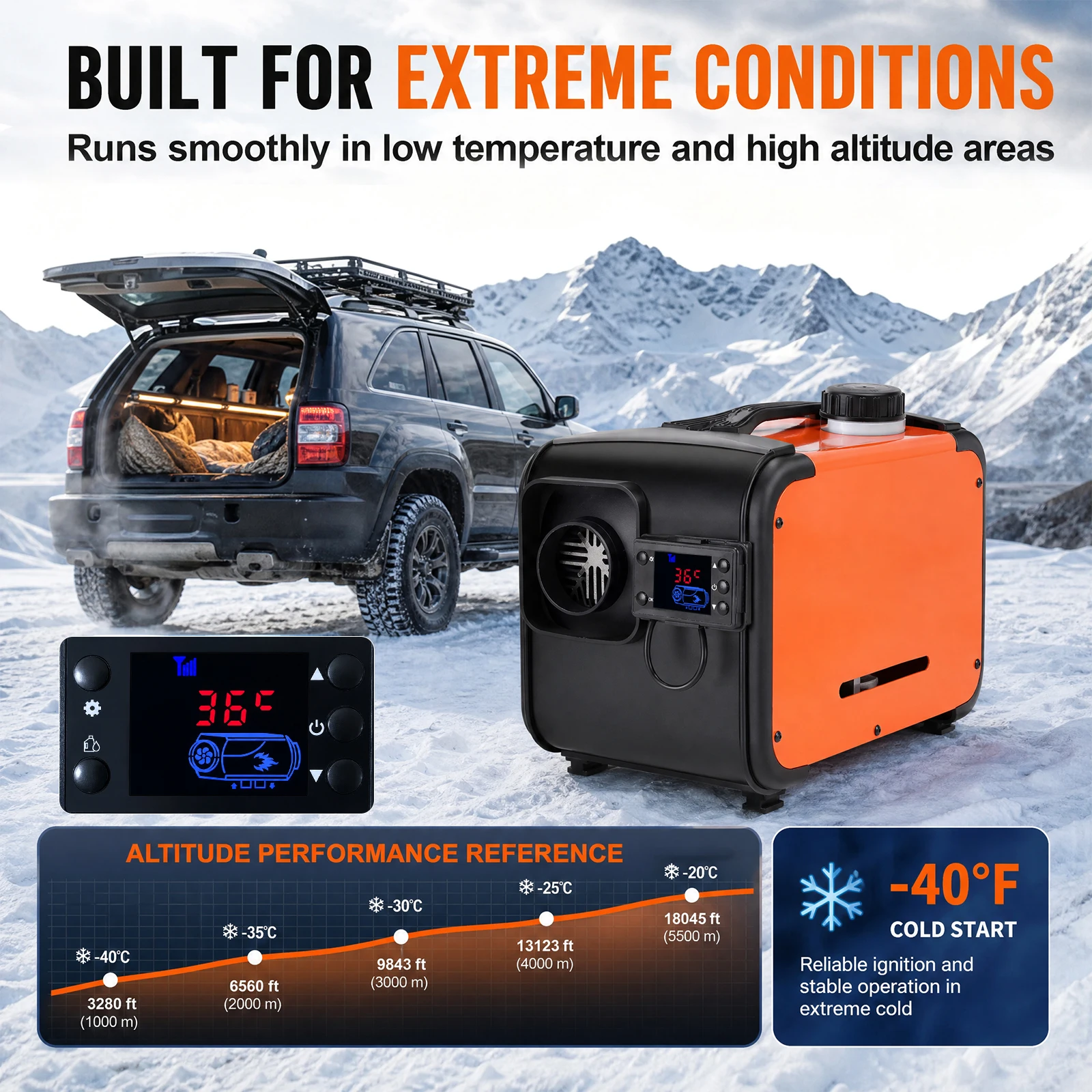 Riscaldatore da parcheggio diesel orizzontale Podofo 12V 24V, preriscaldatore per abitacolo auto, riscaldatore d'aria per veicoli, con telecomando, pe