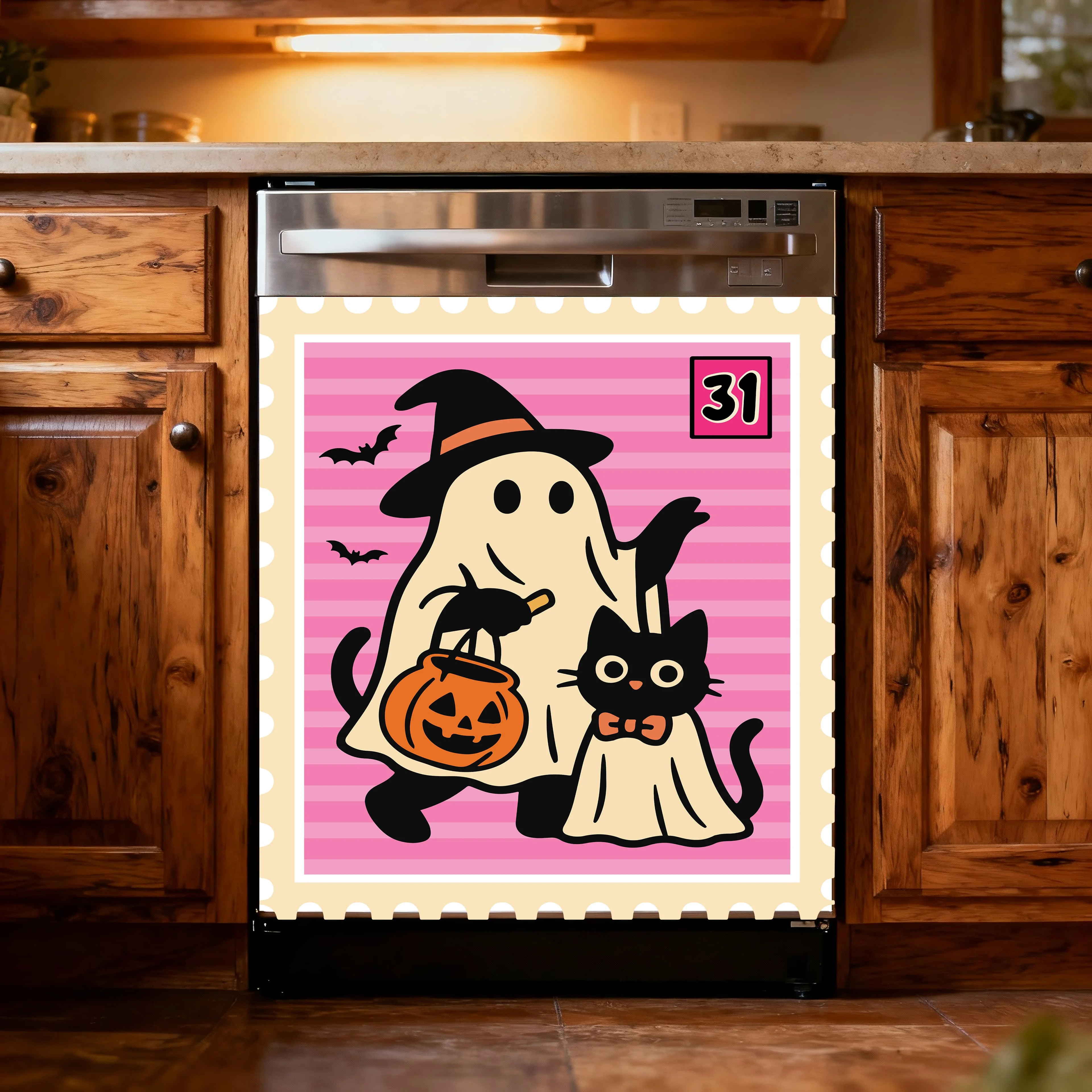 Stamp Border Cartoon Halloween Appliance Decal Self‑Adhesive Vinyl Waterproof Oil‑Proof Dishwasher Washing Machine Door Decor