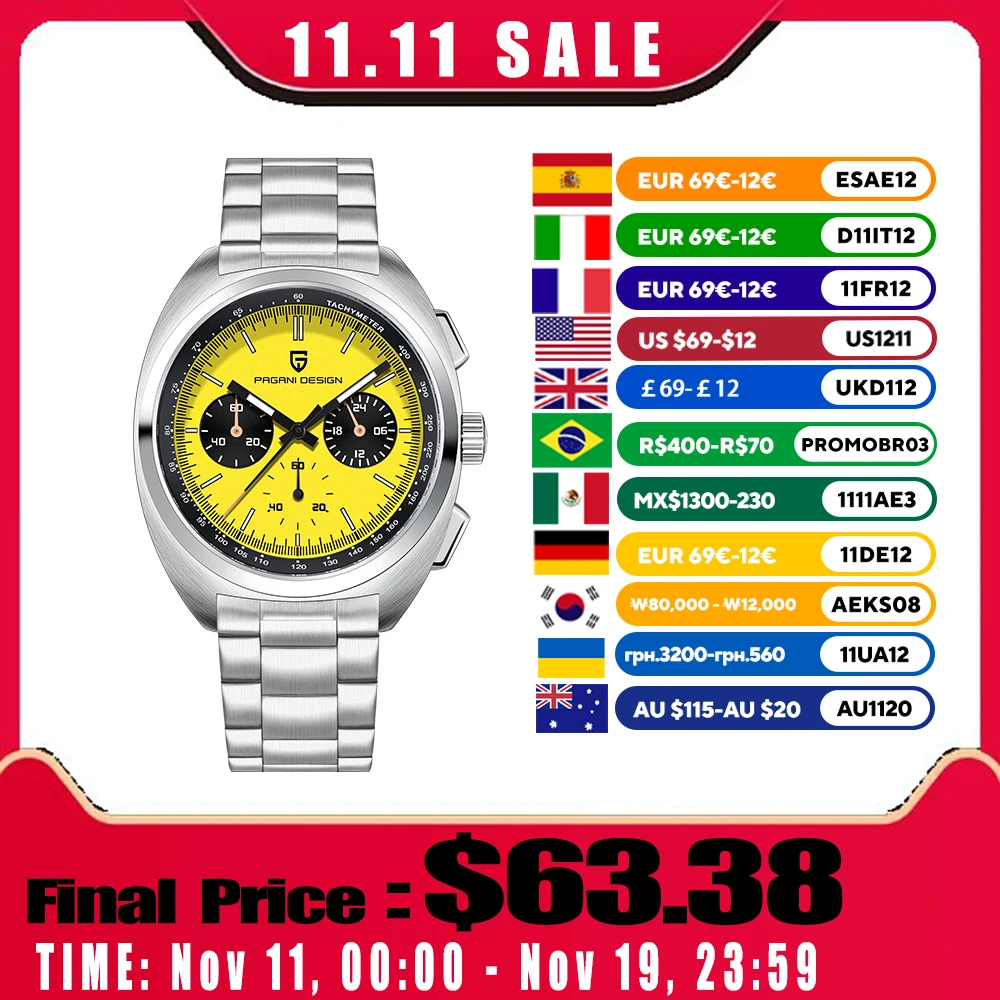 

Men's Watch PAGANI DESIGN 2025 Quartz Chronograph Watches for Men Luxury Sapphire Mirror Stainless Steel Top Clocks Compass Gift