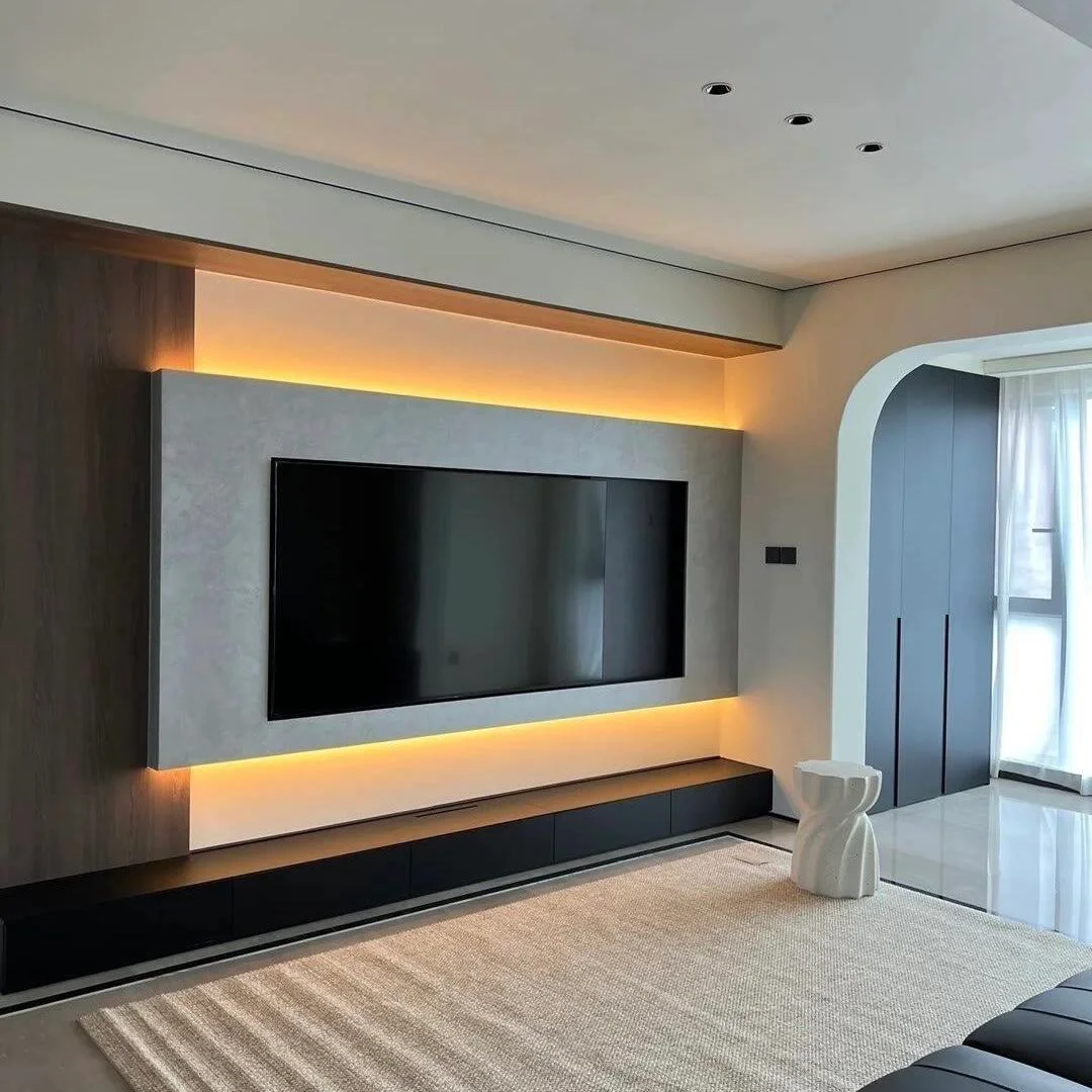 Custom Modern Tv Cabinet With Wood Panel Wall Mounted Unit Featuring Integrated Storage Living Room Furniture Manufacturer