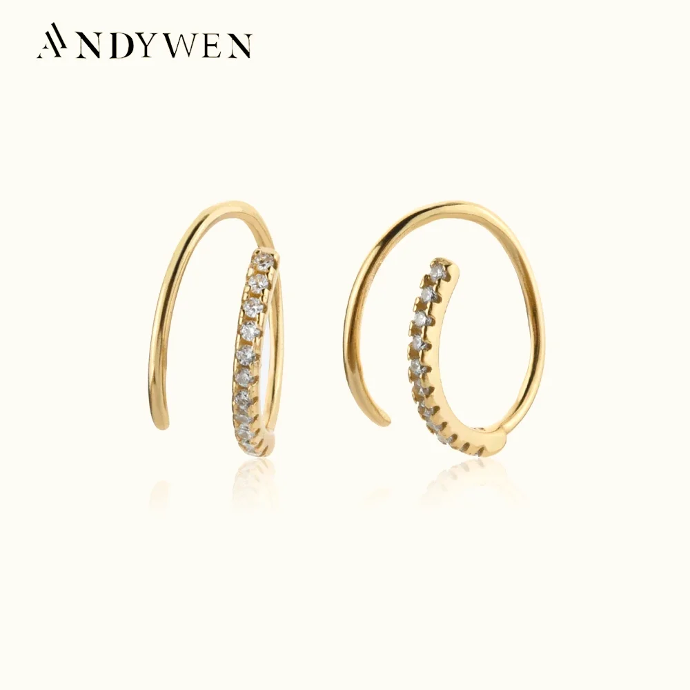 

ANDYWEN 100% 925 Sterling Silver Gold Thread Piercing Hoops Women Piercing Earring Pendiente Korean Wedding Fine Jewels