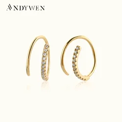 ANDYWEN 100% 925 Sterling Silver Gold Thread Piercing Hoops Women Piercing Earring Pendiente Korean Wedding Fine Jewels