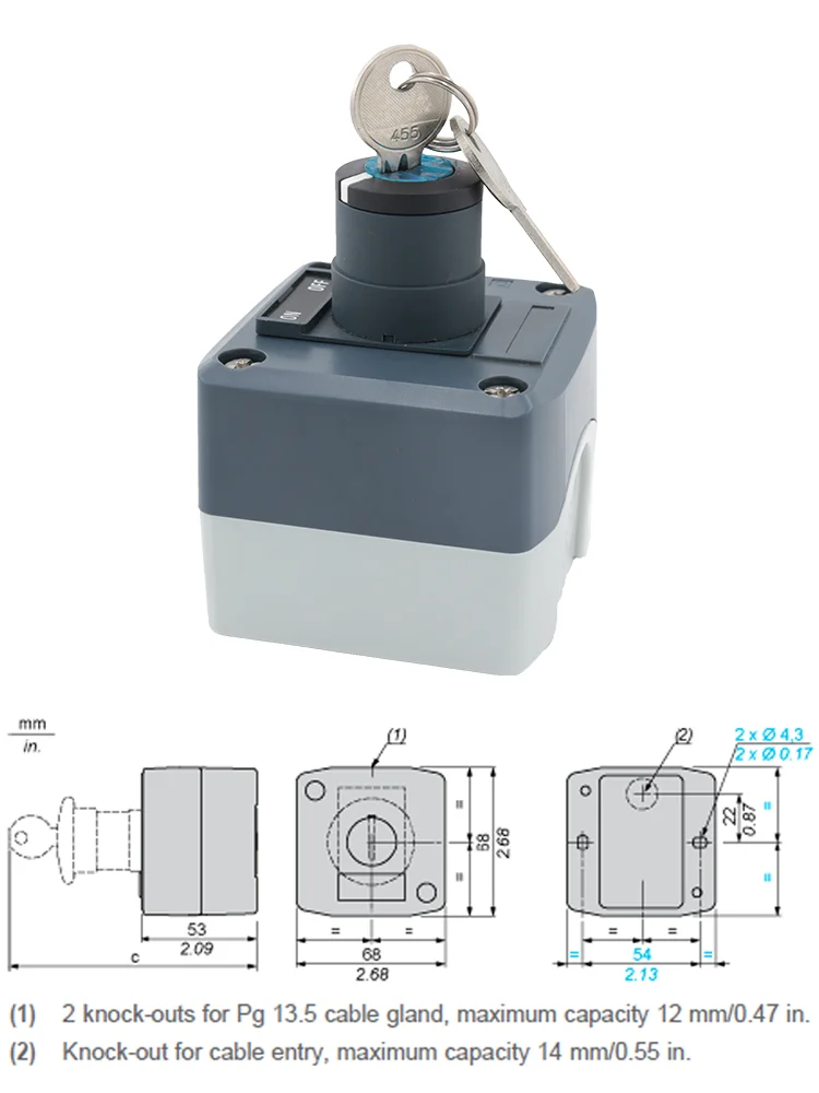 Waterproof Key Switch Control Box Key Switch Station LA68H-D SAL XALD142 IP65