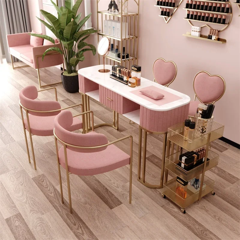 

Reception Minimalist Nail Desk Pink Makeup Professionals Hand Manicure Table Workstation Designer Tavolo Per Unghie Furniture