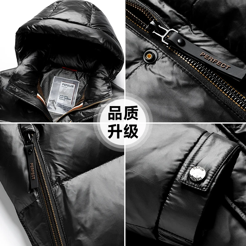 2025 Winter New Men's Hooded Down Jacket with Duck Down Content of 90% and Thickened Velvet for Warmth for Middle aged and Youth