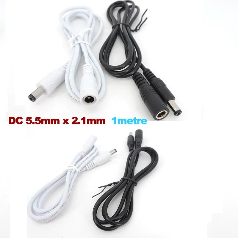 1m Female to Male Plug 12V DC Power supply Cable Extension Cord Adapter 5.5mmx2.1mm For Strip Light white black