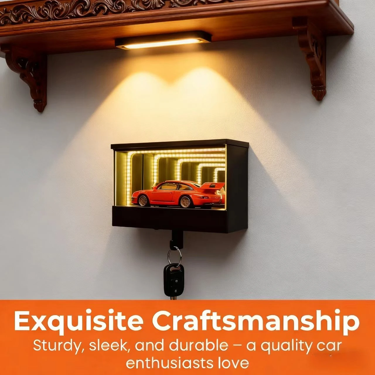 Wholesale Price 3D Wall Mirror Keychain Garage Decor with LED Light Hook Home Entrance Decoration Unlimited LED Garage Hook