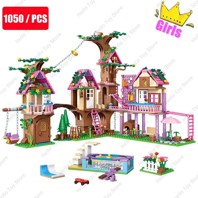 Casa de la Amistad clásica, ladrillos, casa en el árbol de verano, Villa, bloques de construcción, figuras de Castillo de princesa para niña, regalos de cumpleaños, juguetes para niños